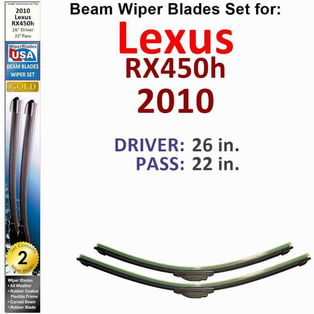 Beam Wiper Blades for 2010 Lexus RX450h (Set of 2).