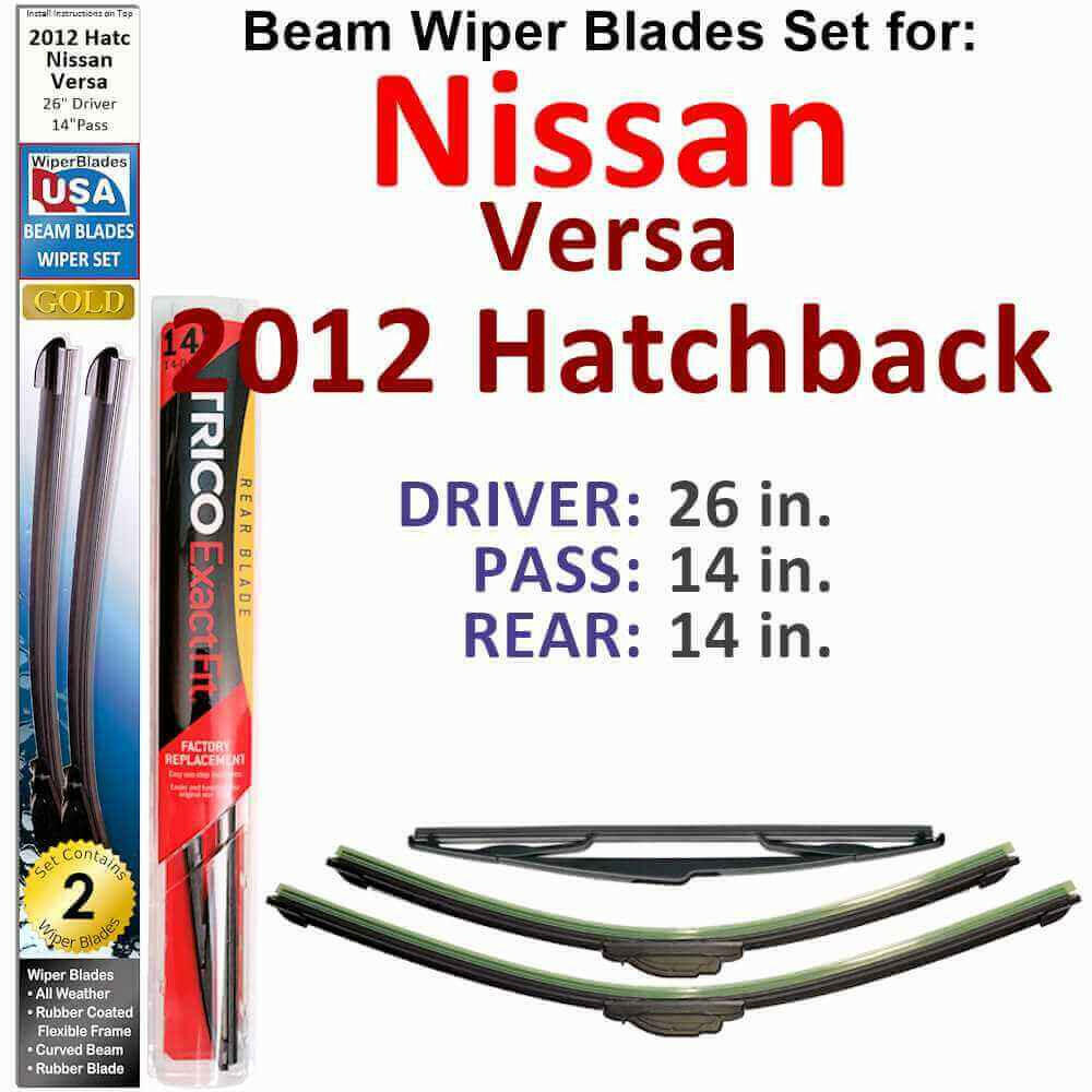 Beam Wiper Blades for 2012 Nissan Versa  Hatchback (Set of 3).