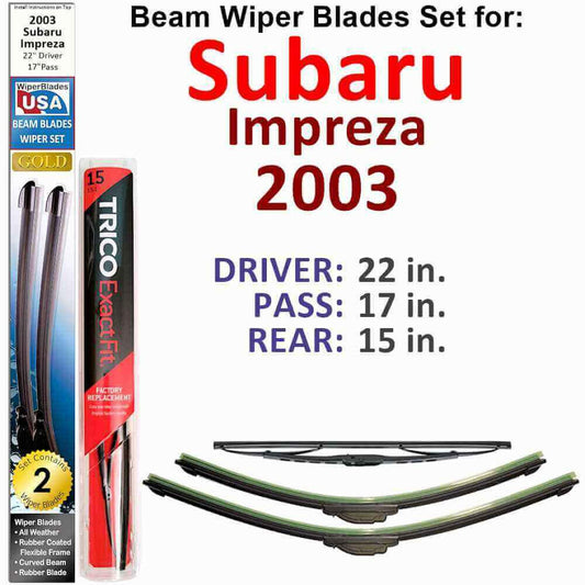 Beam Wiper Blades for 2003 Subaru Impreza (Set of 3).