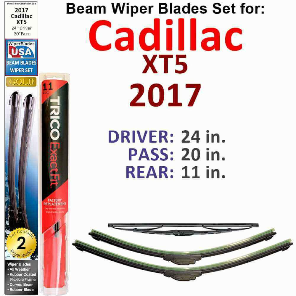 Beam Wiper Blades for 2017 Cadillac XT5 (Set of 3).