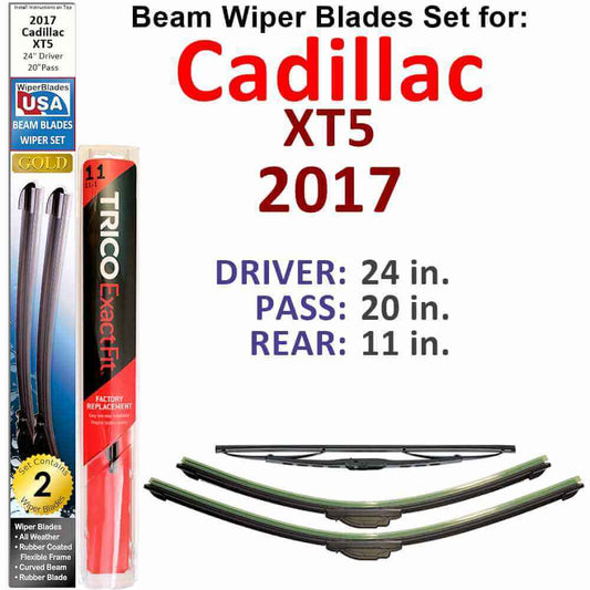 Beam Wiper Blades for 2017 Cadillac XT5 (Set of 3)