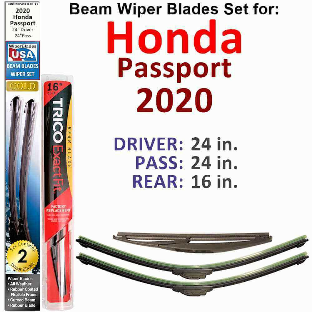 Beam Wiper Blades for 2020 Honda Passport (Set of 3).