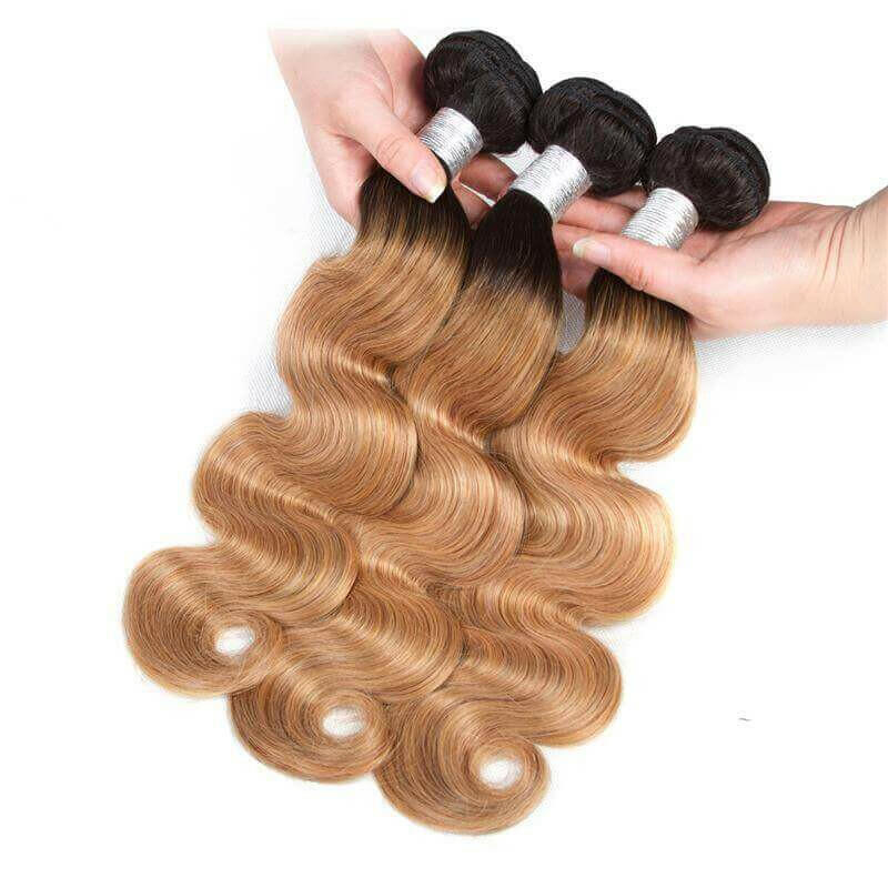 #27 Body Wave 10A Grade #1B/27 Hair BUNDLES with 4x4 CLOSURES & 13x4 F.