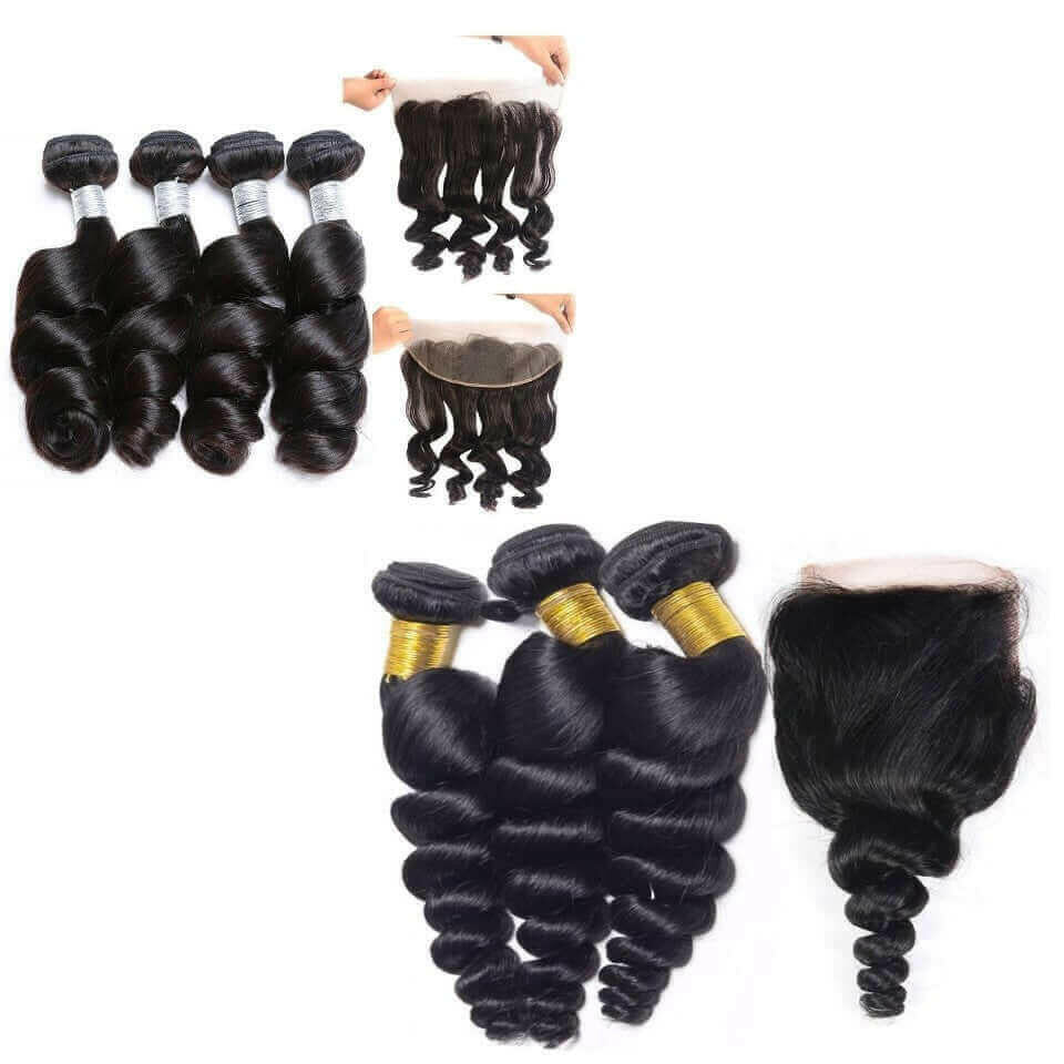 Loose Wave 10A Grade 3/4 bundles with 4x4 Closures & 13x4 Frontal.