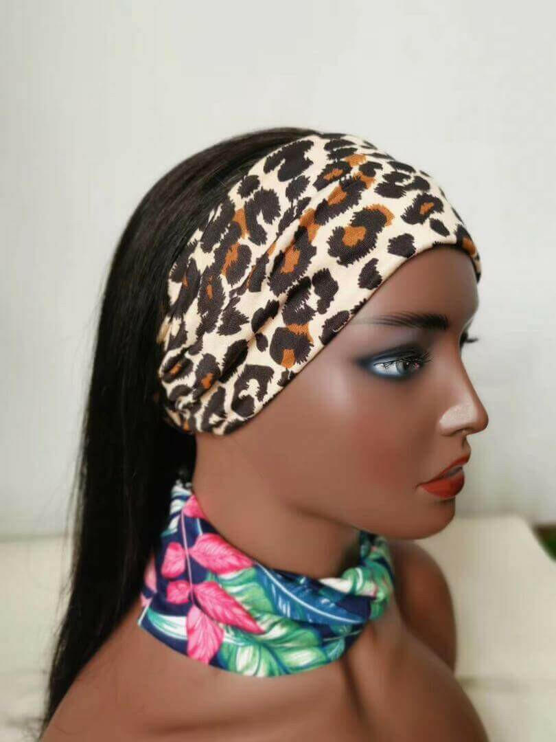 Headband Wig Straight Human Hair Scarf Wig No GLUE Easy Wear for Women.