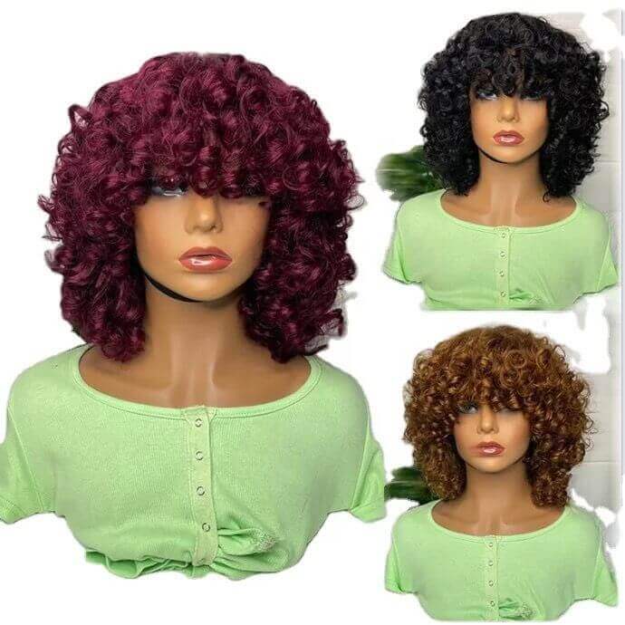 180% Density Rose Curly Short Bob Wig with Bangs Human Hair Brazilian.