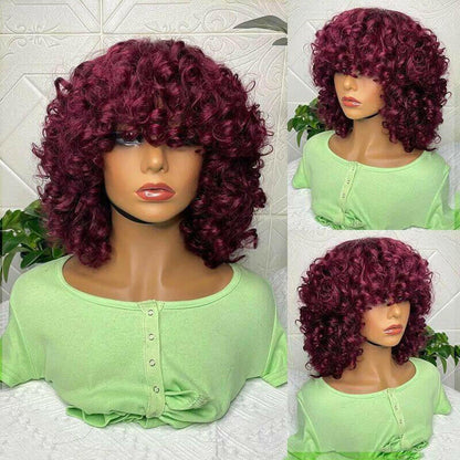 180% Density Rose Curly Short Bob Wig with Bangs Human Hair Brazilian.