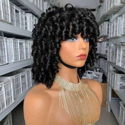 180% Density Rose Curly Short Bob Wig with Bangs Human Hair Brazilian.