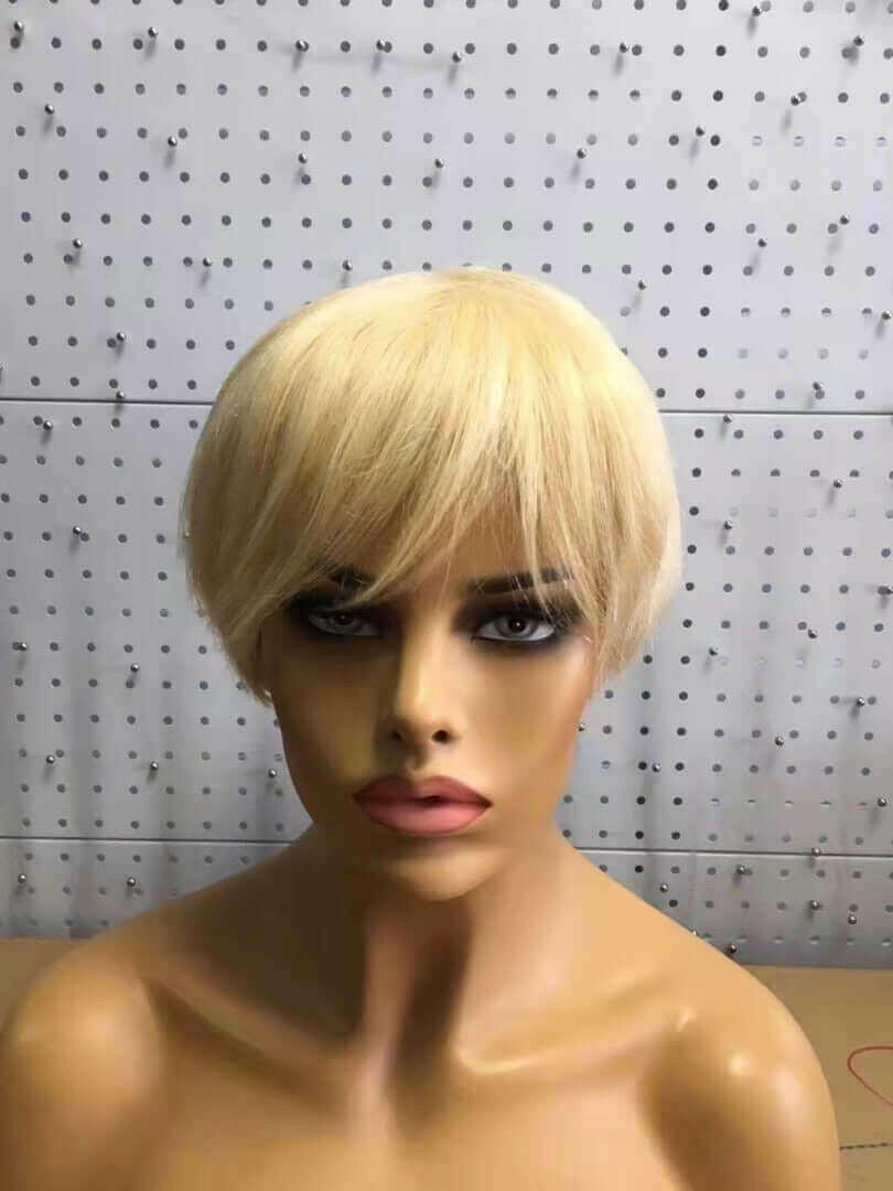 6inch #Burg Pixie Short Cut 100% Straight Human Hair Wig with Bangs Br.