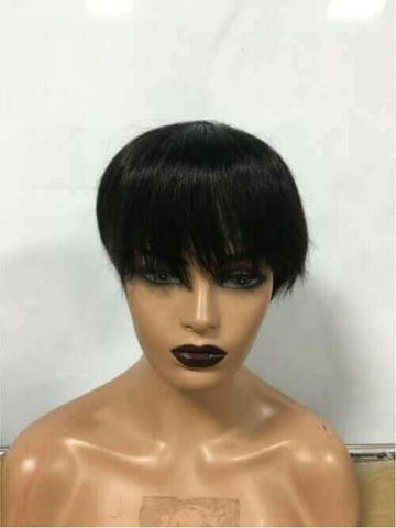 6inch #Burg Pixie Short Cut 100% Straight Human Hair Wig with Bangs Br.