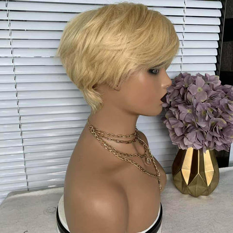 6inch #Burg Pixie Short Cut 100% Straight Human Hair Wig with Bangs Br.