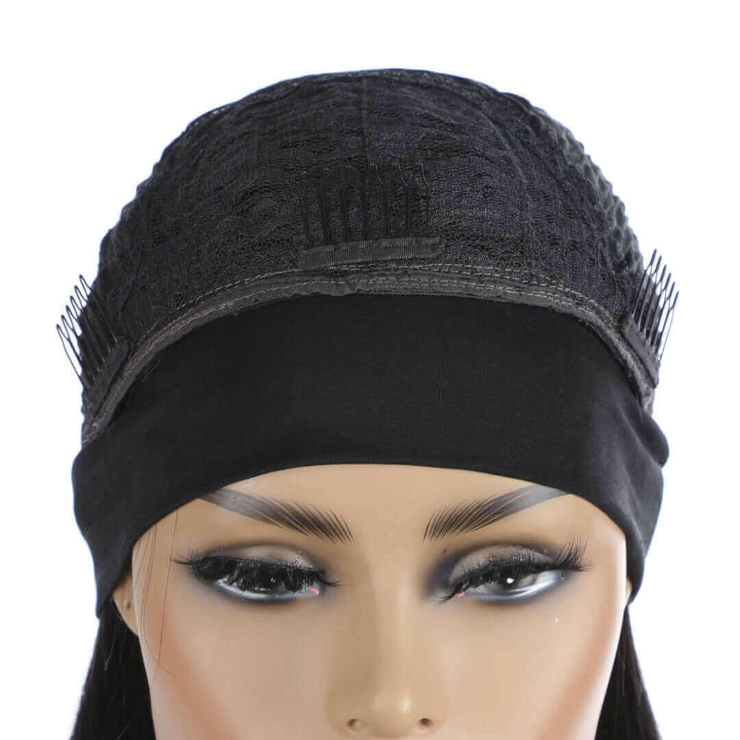 Headband Wig Straight Human Hair Scarf Wig No GLUE Easy Wear for Women.