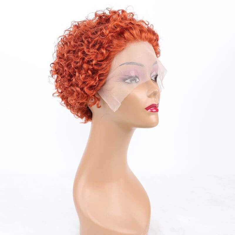 Ombre Short Pixie Cut 13x4x1 T Lace Front Curly Human Hair Wigs 8 Inch