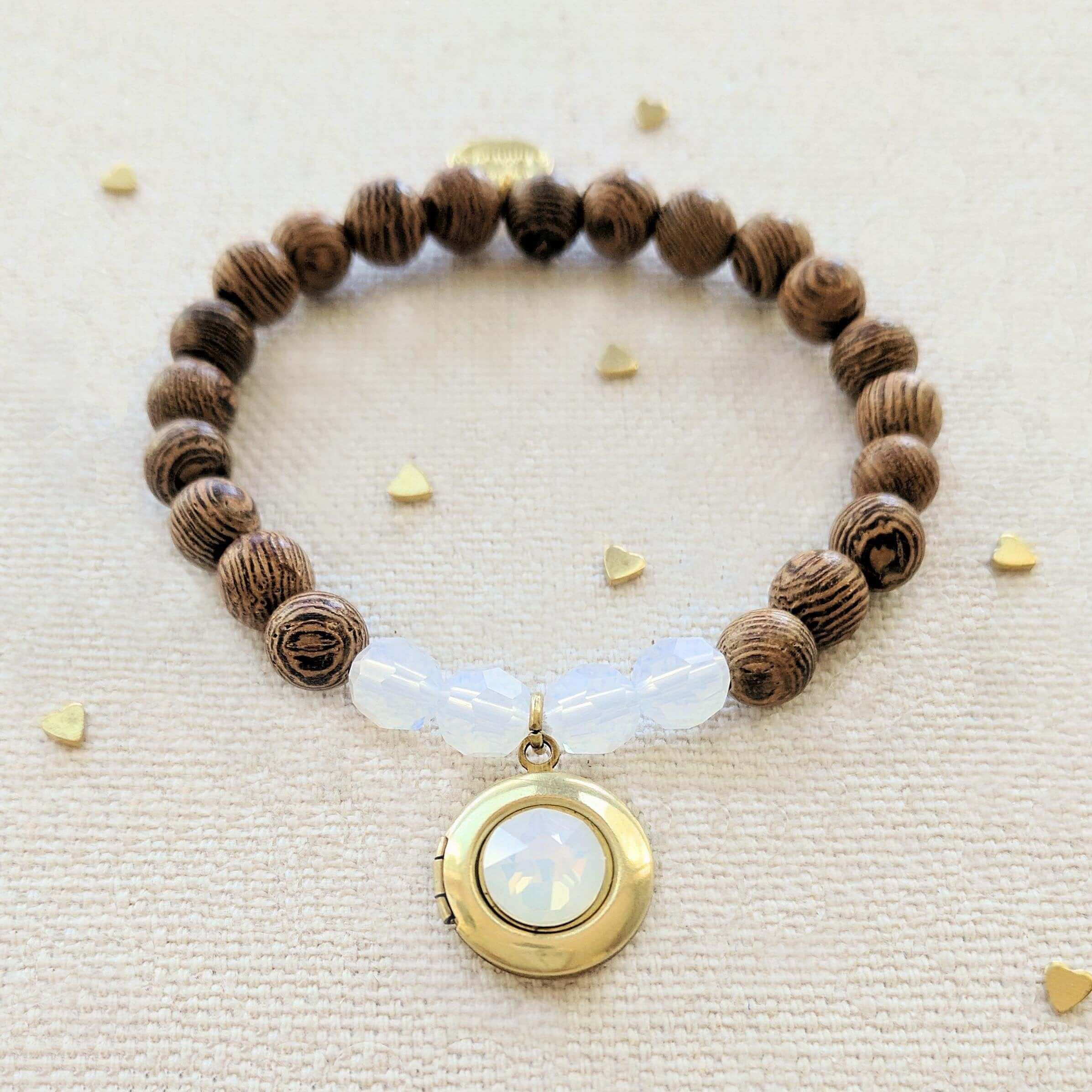 "OPAL COCONUT" WOOD BEAD LOCKET BRACELET