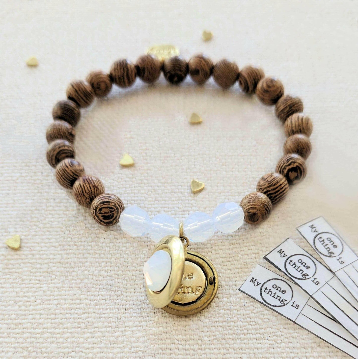 WOOD BEAD LOCKET BRACELET - Pure, Non-allergenic Brass from Turkey &amp; Israel