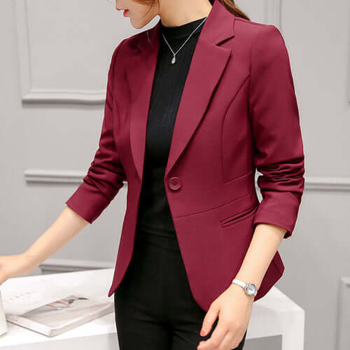 Women's Blazer 2020 Red Long Sleeve Blazers Pockets Jackets Coat Slim