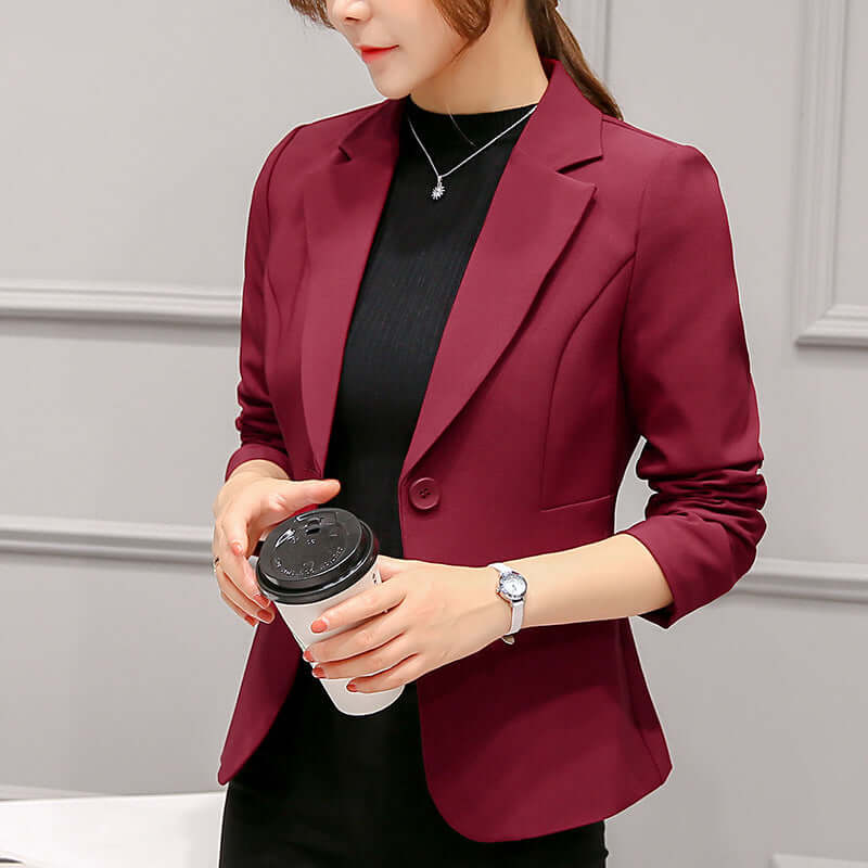 Women's Blazer 2020 Red Long Sleeve Blazers Pockets Jackets Coat Slim