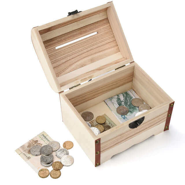 Wooden Piggy Bank Safe Money Box Savings With Lock.