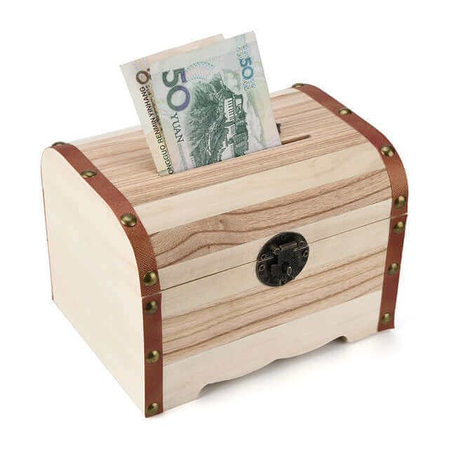 Wooden Piggy Bank Safe Money Box Savings With Lock