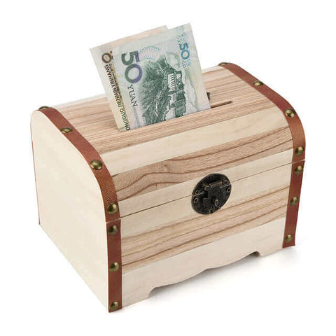 Wooden Piggy Bank Safe Money Box Savings With Lock.