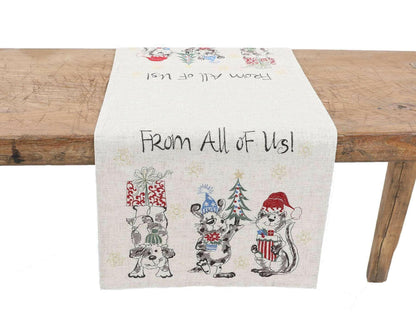 XD19813-Animal's Fun Holiday Party Embroidered Table Runner.