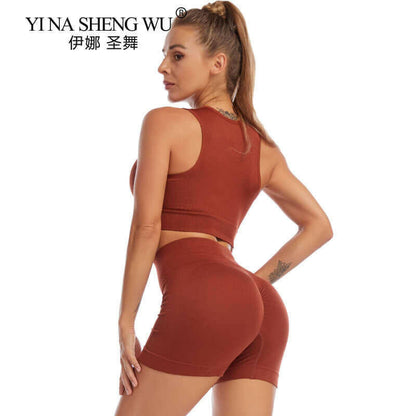 Yoga Set Gym Set Workout Clothes for Women Seamless Leggings Sports.