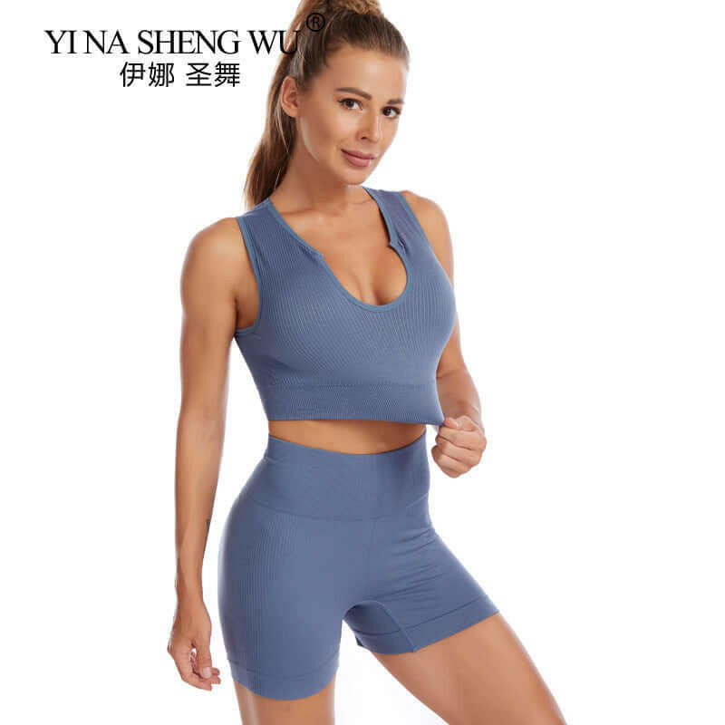 Yoga Set Gym Set Workout Clothes for Women Seamless Leggings Sports.