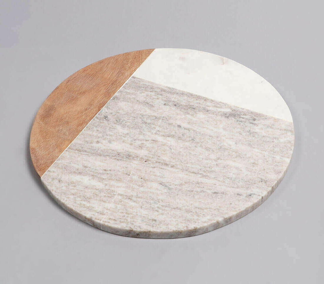 Marble &amp; Acacia Wood Colorblock Round Chopping Board