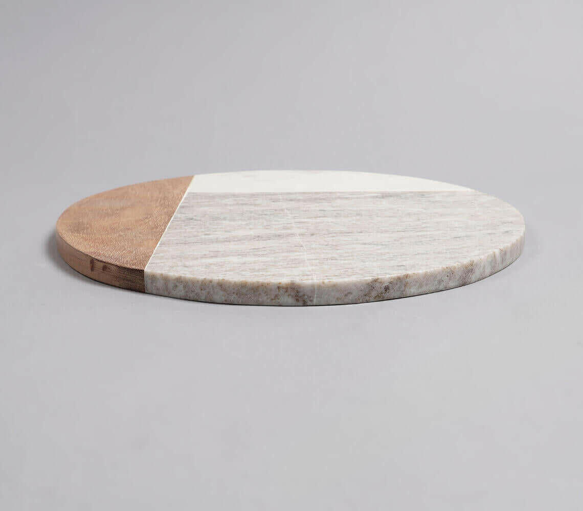 Marble &amp; Acacia Wood Colorblock Round Chopping Board