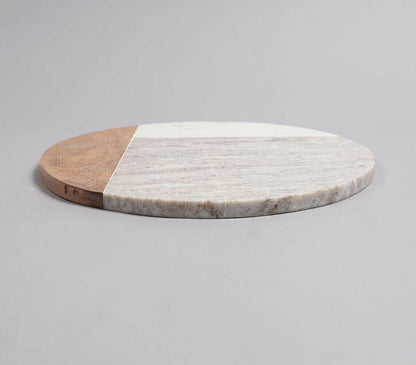 Marble & Acacia Wood Colorblock Round Chopping Board.