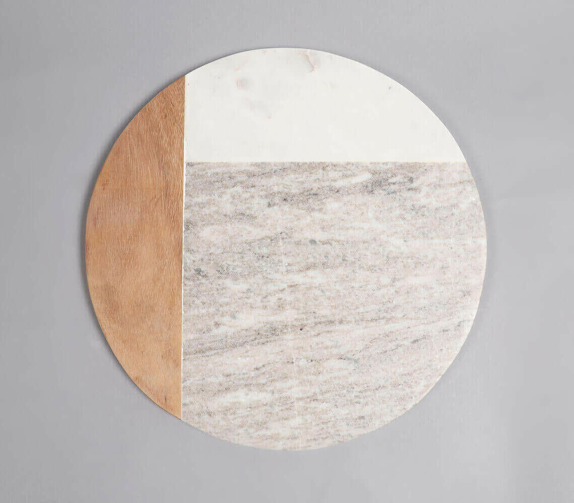 Marble &amp; Acacia Wood Colorblock Round Chopping Board