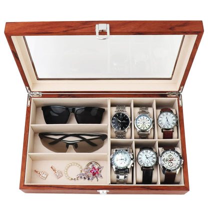 RICOJYCX 9-Slot Watch Box with Glass Lid &amp; Removable Pillows