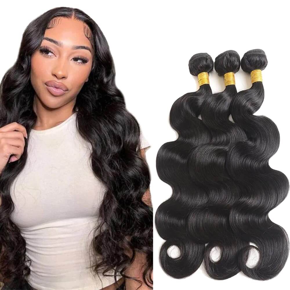 Body Wave Human Hair Bundles – 20, 22 &amp; 24 Inches, Natural Black
