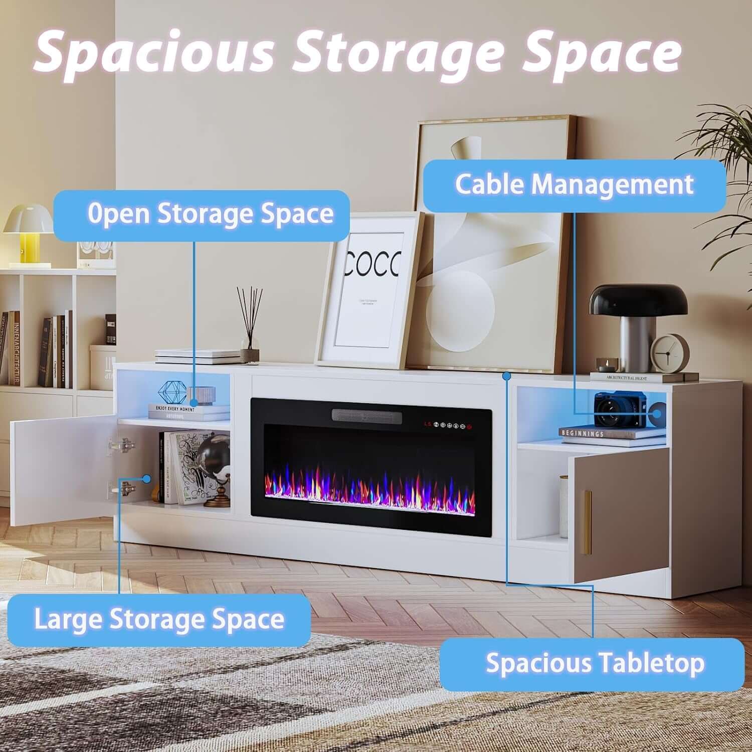 Elegant 80&quot; Fireplace TV Stand with LED Light