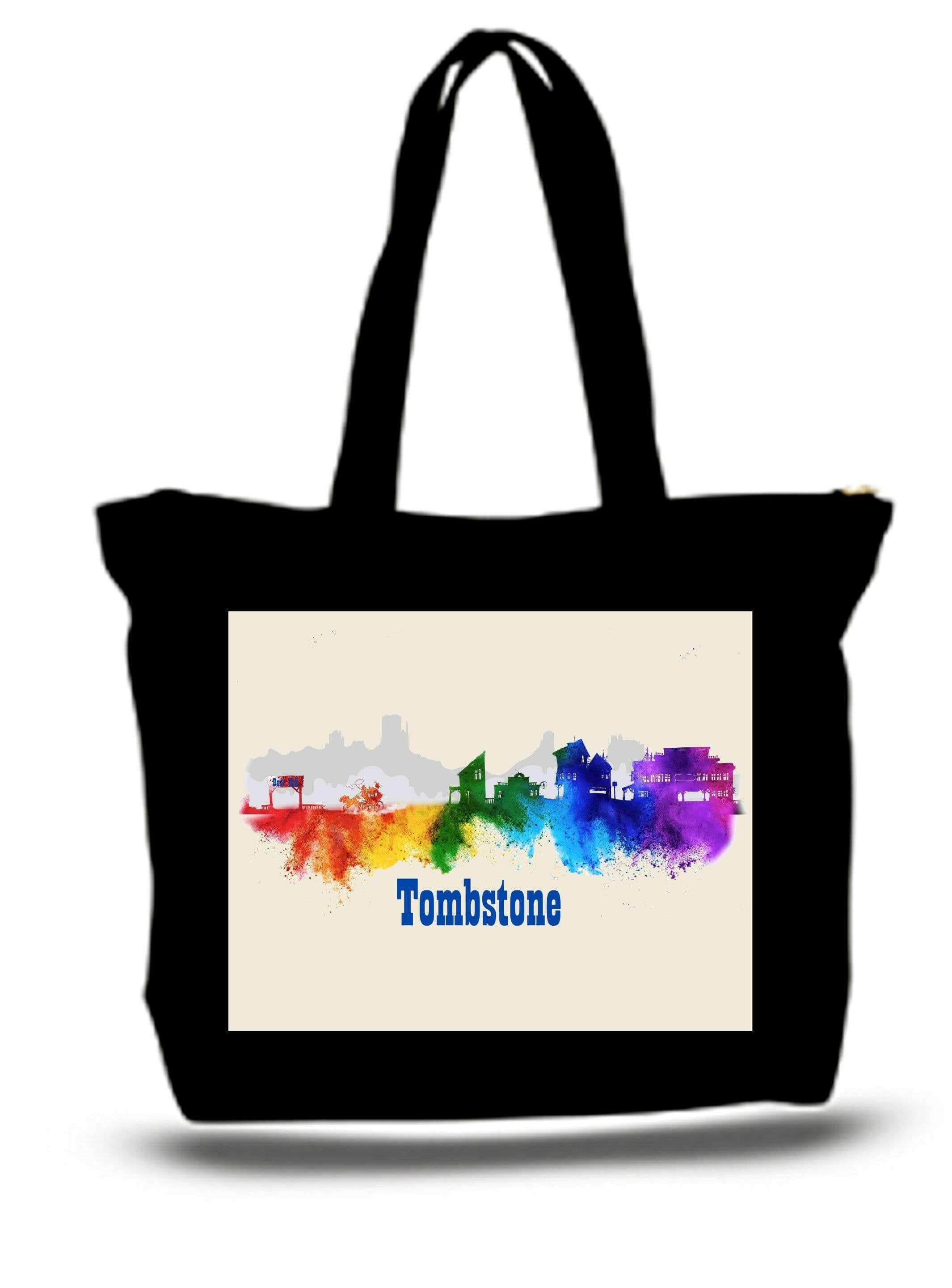 Tombstone Wyatt Earp  Skyline Watercolor Art XL Tote Bag.