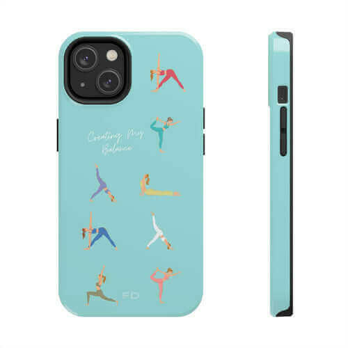 Yoga Poses Blue Tough Case for iPhone with Wireless Charging.