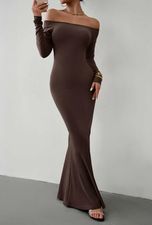 Off-Shoulder Long Sleeve Maxi Dress.