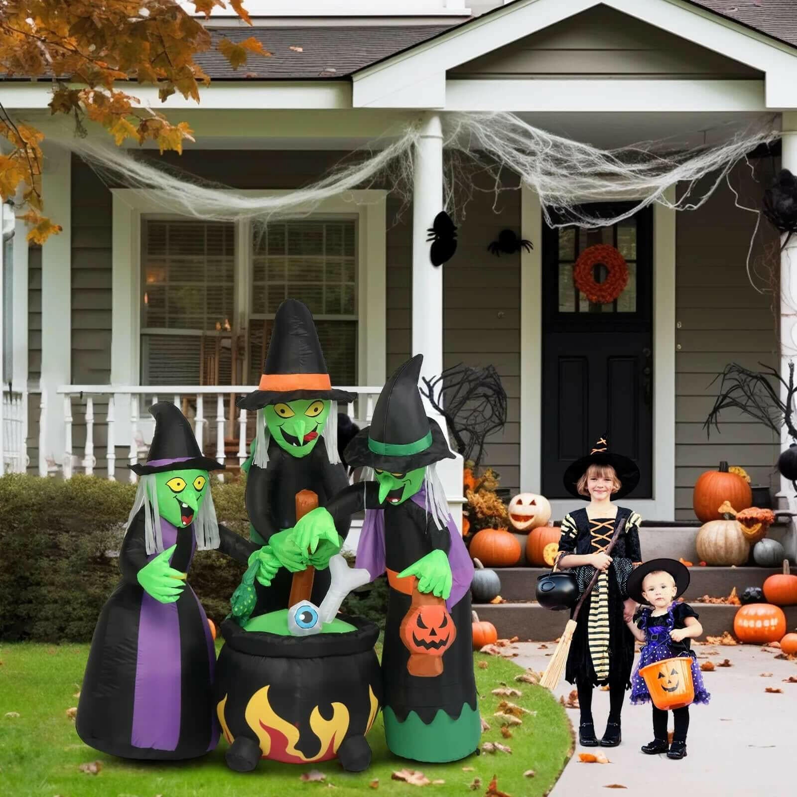 6 FT Halloween Inflatables Witches Outdoor Halloween Decoration W/ 5Pcs LED Lights