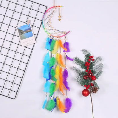 Colorful Moon &amp; Star Dream Catcher with Faux Feathers