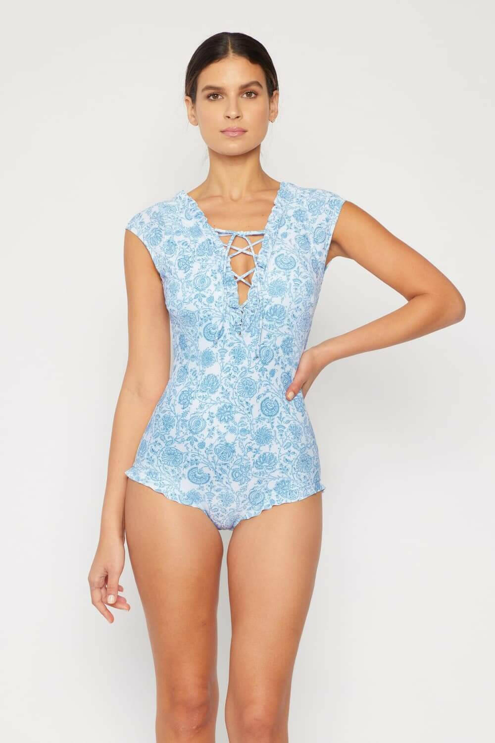 Marina West Swim Bring Me Flowers V-Neck One Piece Swimsuit In Thistle.