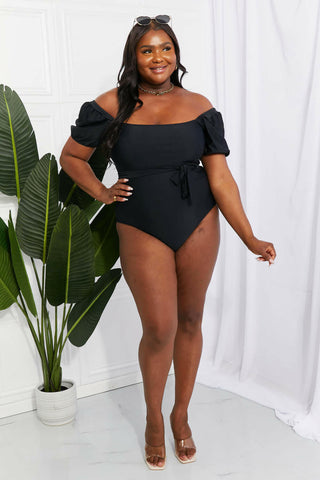 Marina West Swim Salty Air Puff Sleeve One-Piece in Black.