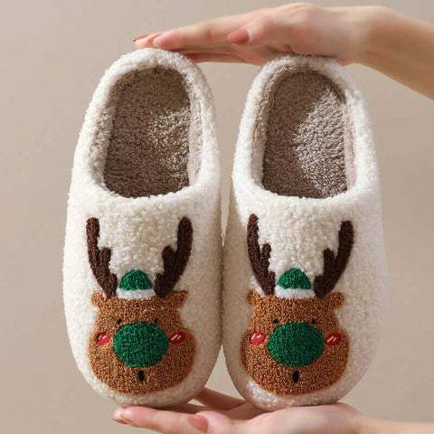 Cozy Winter Home Slippers with Elk Design - Soft, Plush Bedroom Slipper for Women, Men - Slip on House Shoes for Warmth and Comfort - Ideal Christmas Gift