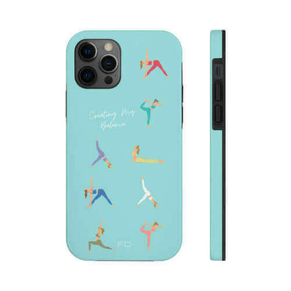 Yoga Poses Blue Tough Case for iPhone with Wireless Charging.