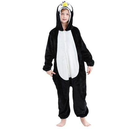 HAHASHOW Unisex Kids Animal Onesie Hooded Romper Flannel Jumpsuit for Autumn Winter Halloween Penguin Cartoon Clothing 11-12T Outfits