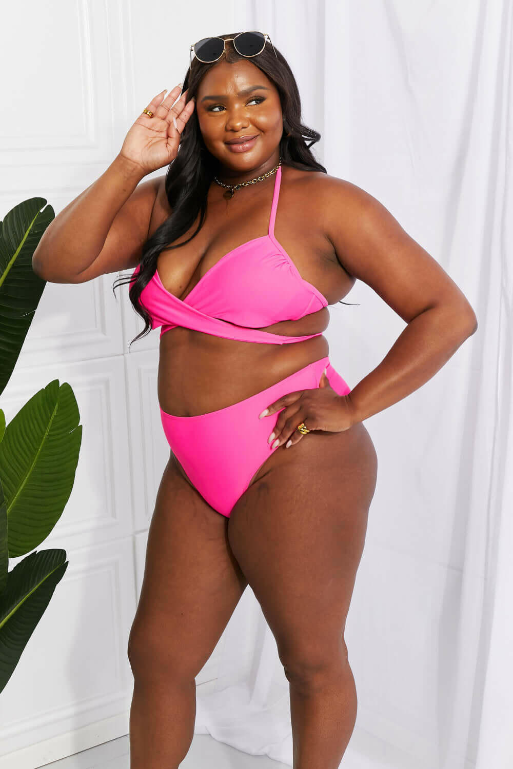 Marina West Swim Summer Splash Halter Bikini Set in Pink.