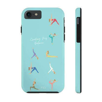 Yoga Poses Blue Tough Case for iPhone with Wireless Charging.