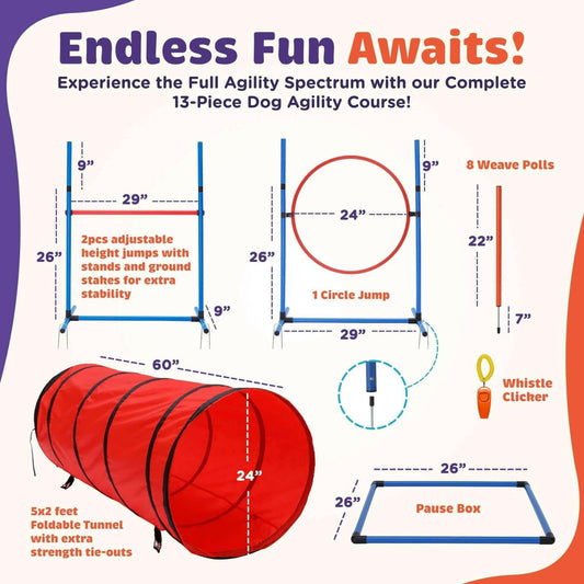 15 Piece Dog Agility Course Backyard Set  Dog Agility Training.