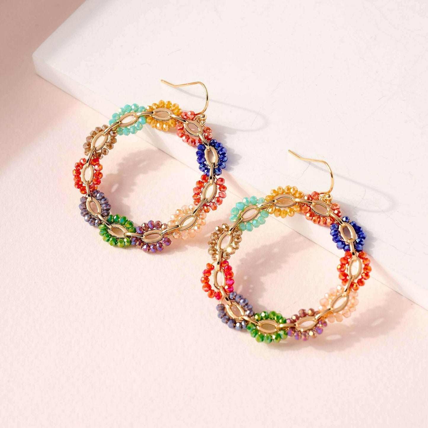 Glass Beads Chain Linked Earrings.