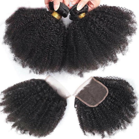 10A Grade 3/4 Bundles Afro Kinky Curly weave with 4X4 Closures & 13x4.