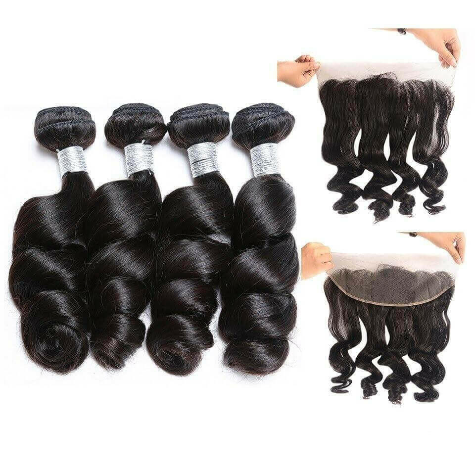 Loose Wave 10A Grade 3/4 bundles with 4x4 Closures & 13x4 Frontal.